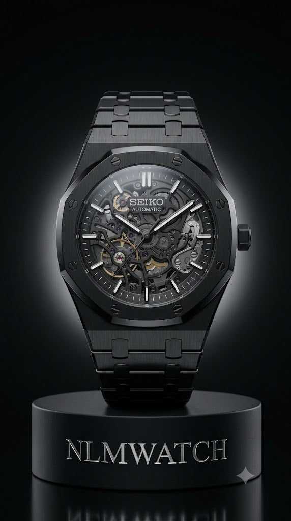 Seiko Mod Royal Oak Skeleton Full Black