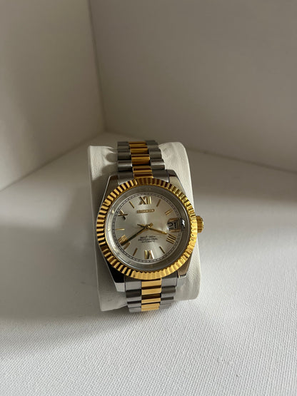 Seiko Mod Datejust White Gold Roman