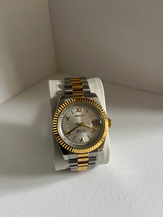 Seiko Mod Datejust White Gold Roman