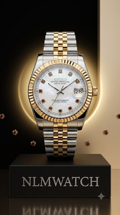 Seiko Mod Datejust Femme Silver Ruby