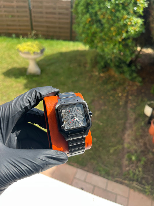 Seiko Mod Santos Skeleton Full Black