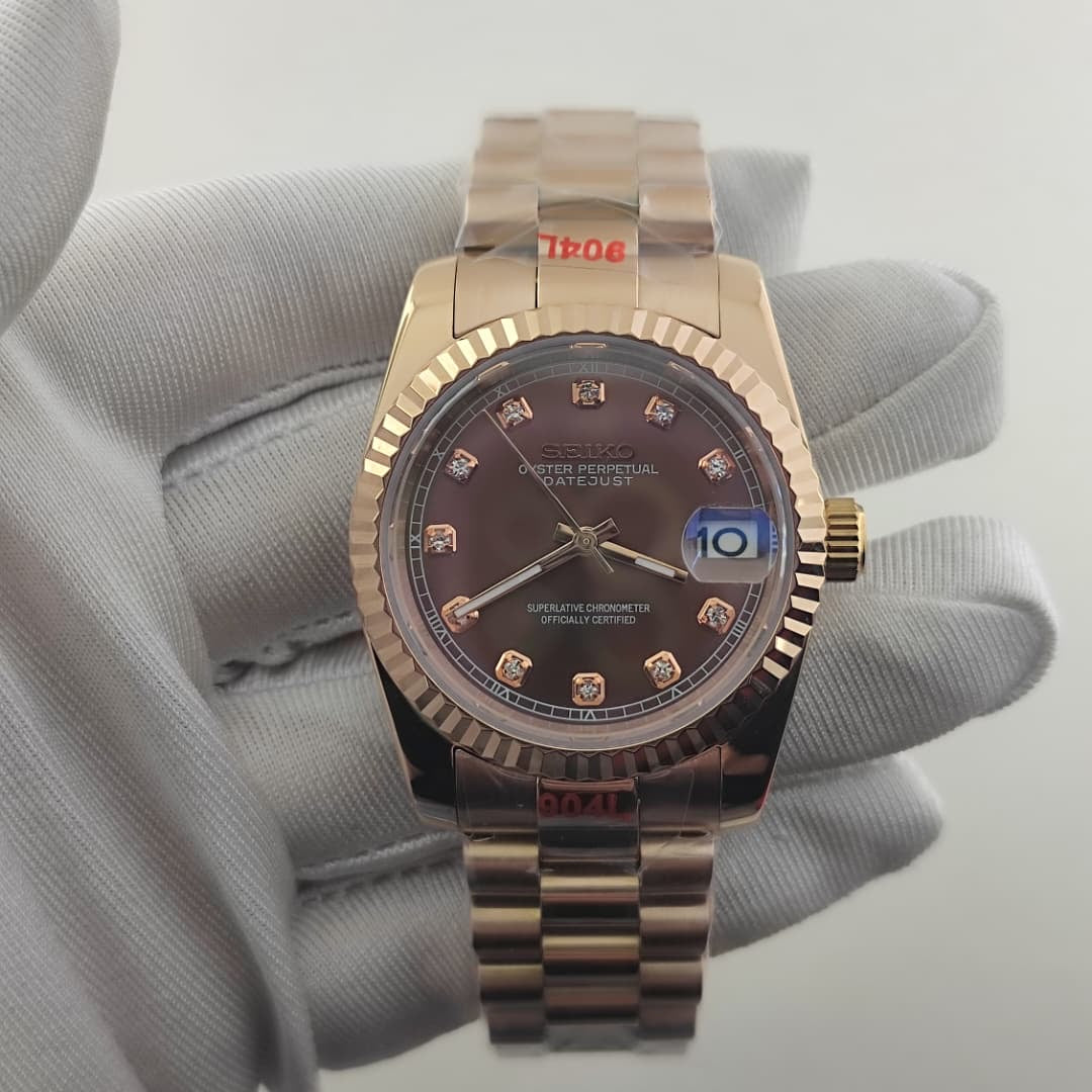 Seiko Mod Datejust Rose Gold Brown