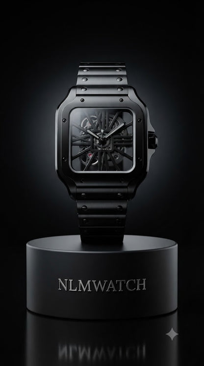 Seiko Mod Santos Skeleton Full Black