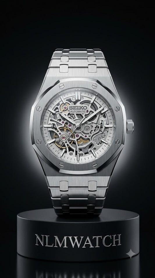 Seiko Mod Royal Oak Skeleton Silver