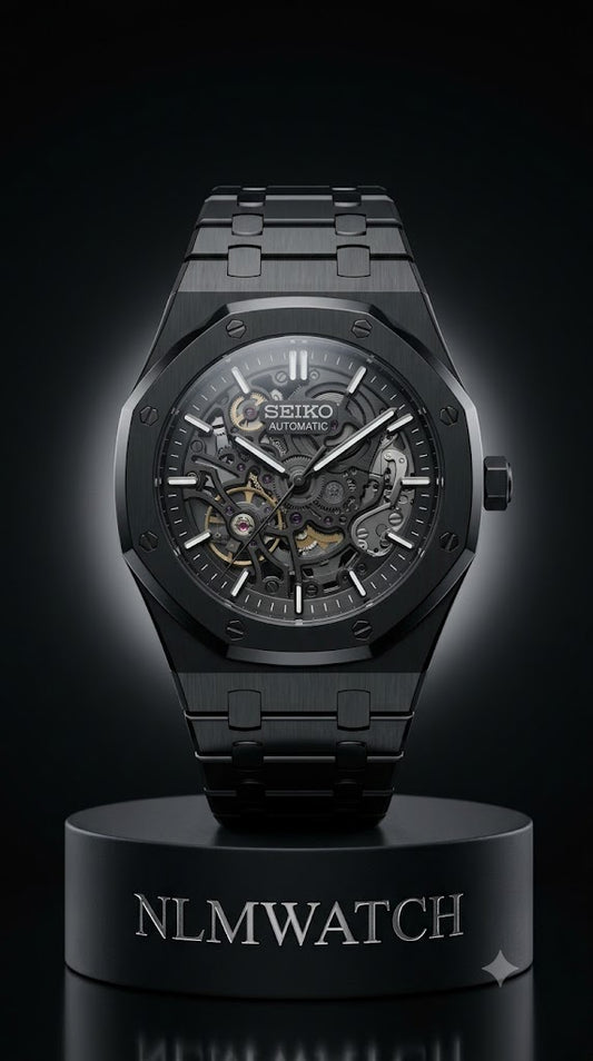 Seiko Mod Royal Oak Skeleton Full Black