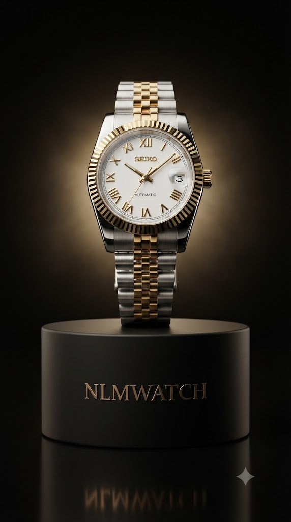 Seiko Mod Datejust White Gold Roman