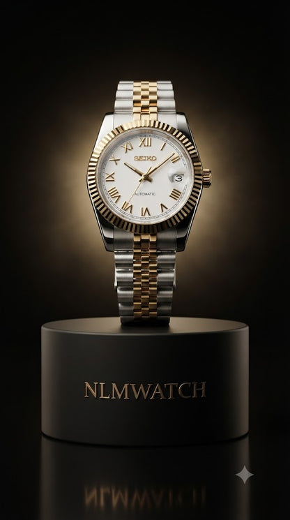 Seiko Mod Datejust White Gold Roman