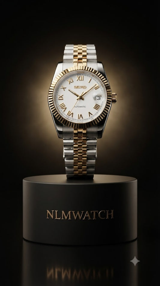 Seiko Mod Datejust White Gold Roman
