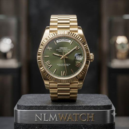 Seiko Mod Day-Date Olive Green Gold
